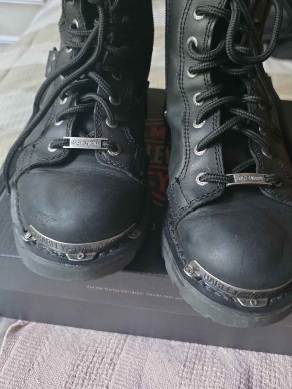 Harley-Davidson Black Leather Lace-Up Motorcycle Boots - Picture 1 of 6